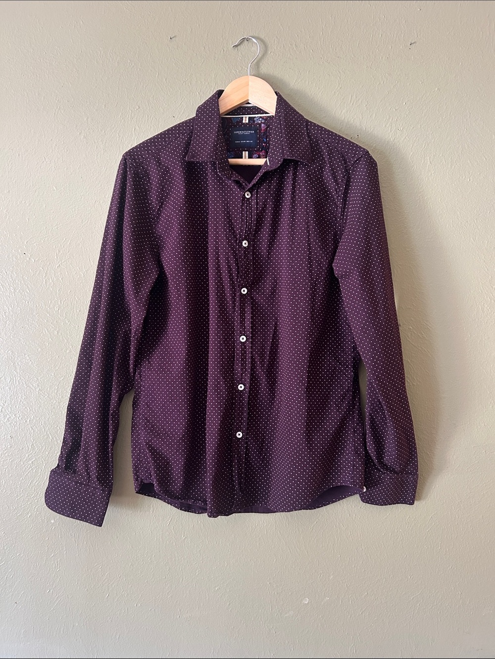 Denim & Flower Men's Long Sleeve Purple Dot Button-Up Shirt Medium
